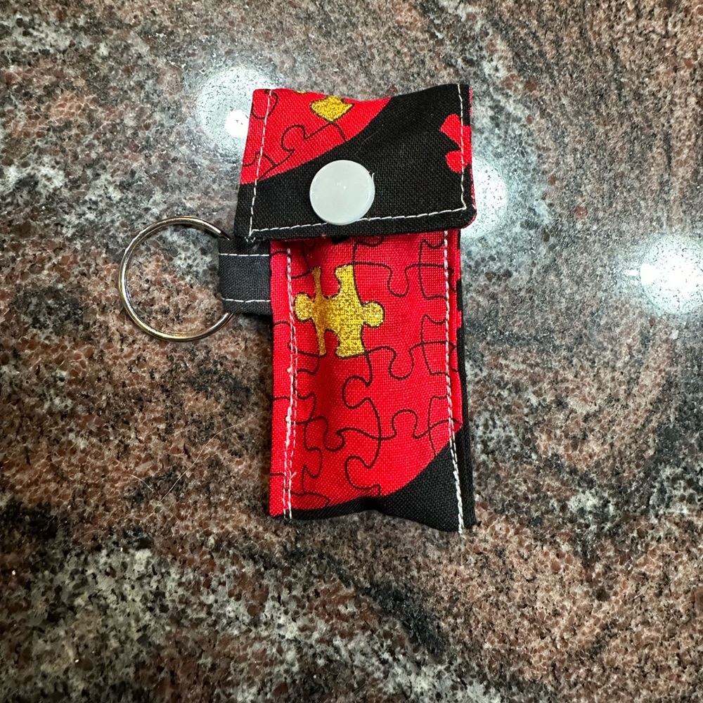 Handmade lip balm holder keychain- puzzle pieces print